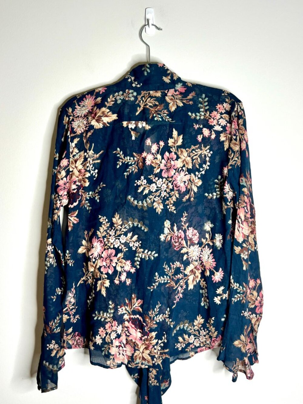 Denim & Supply Ralph Lauren Tie-Neck Button-Up Vintage Florals Flare Sleeve Sz L - Picture 5 of 5
